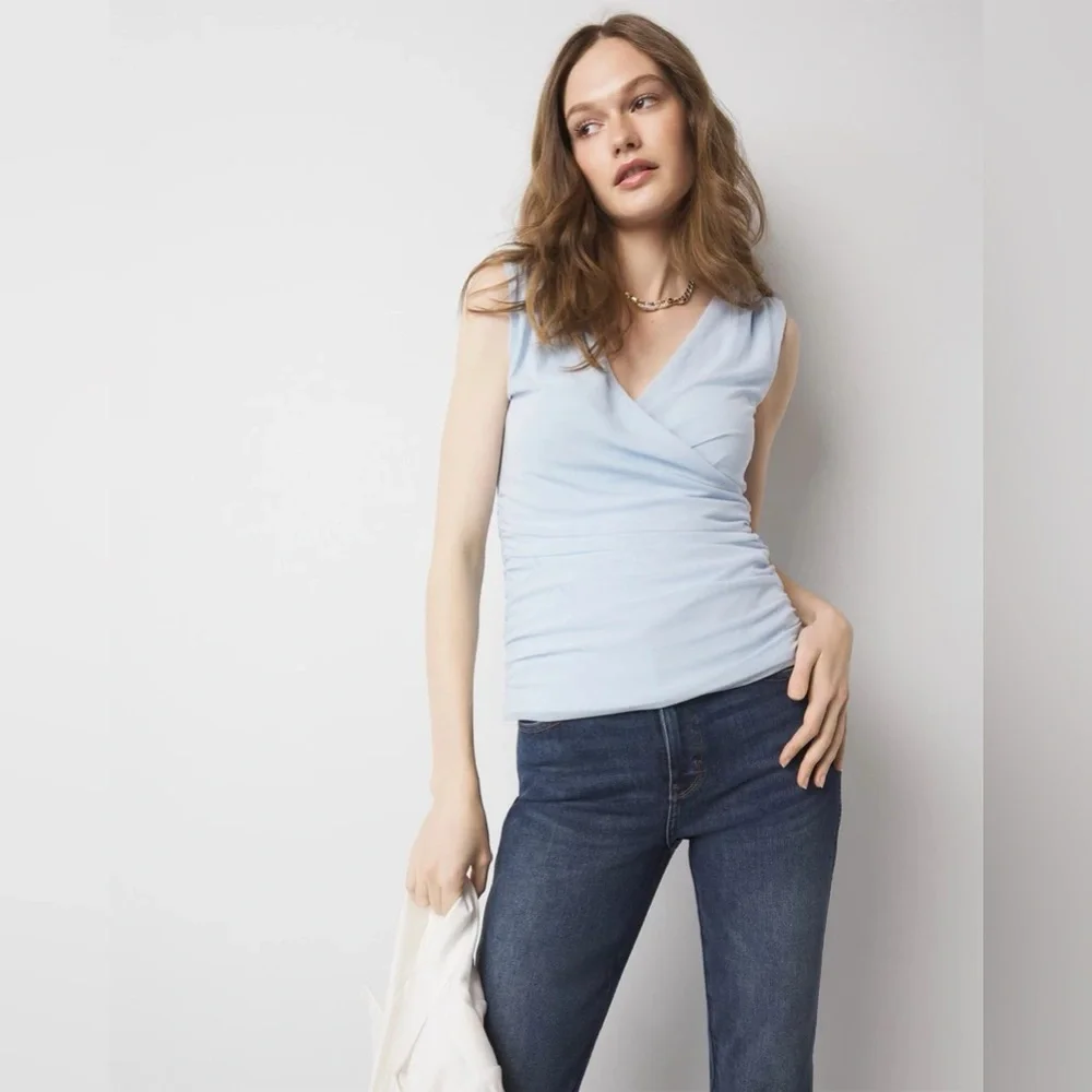 White House Black Market Surplice Mesh Top - Picture 1 of 4